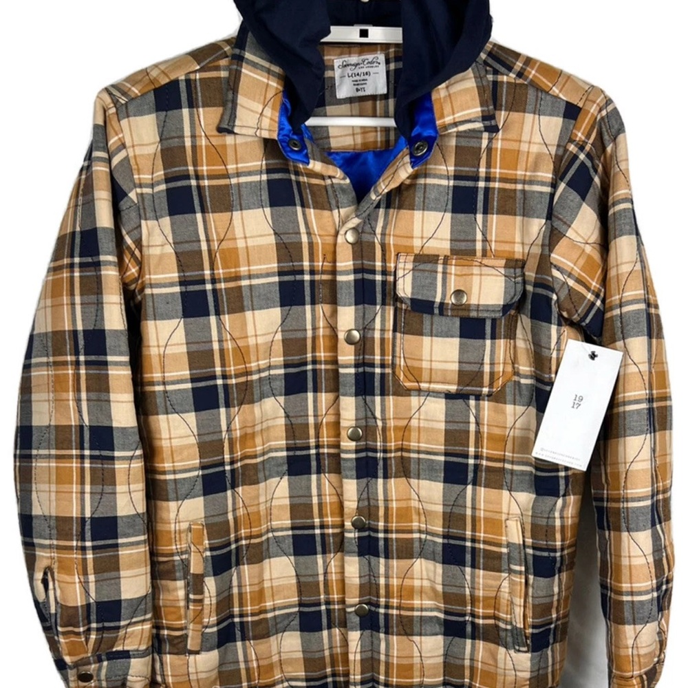 Sovereign Code Plaid Hooded Jacket - Tan and Blue